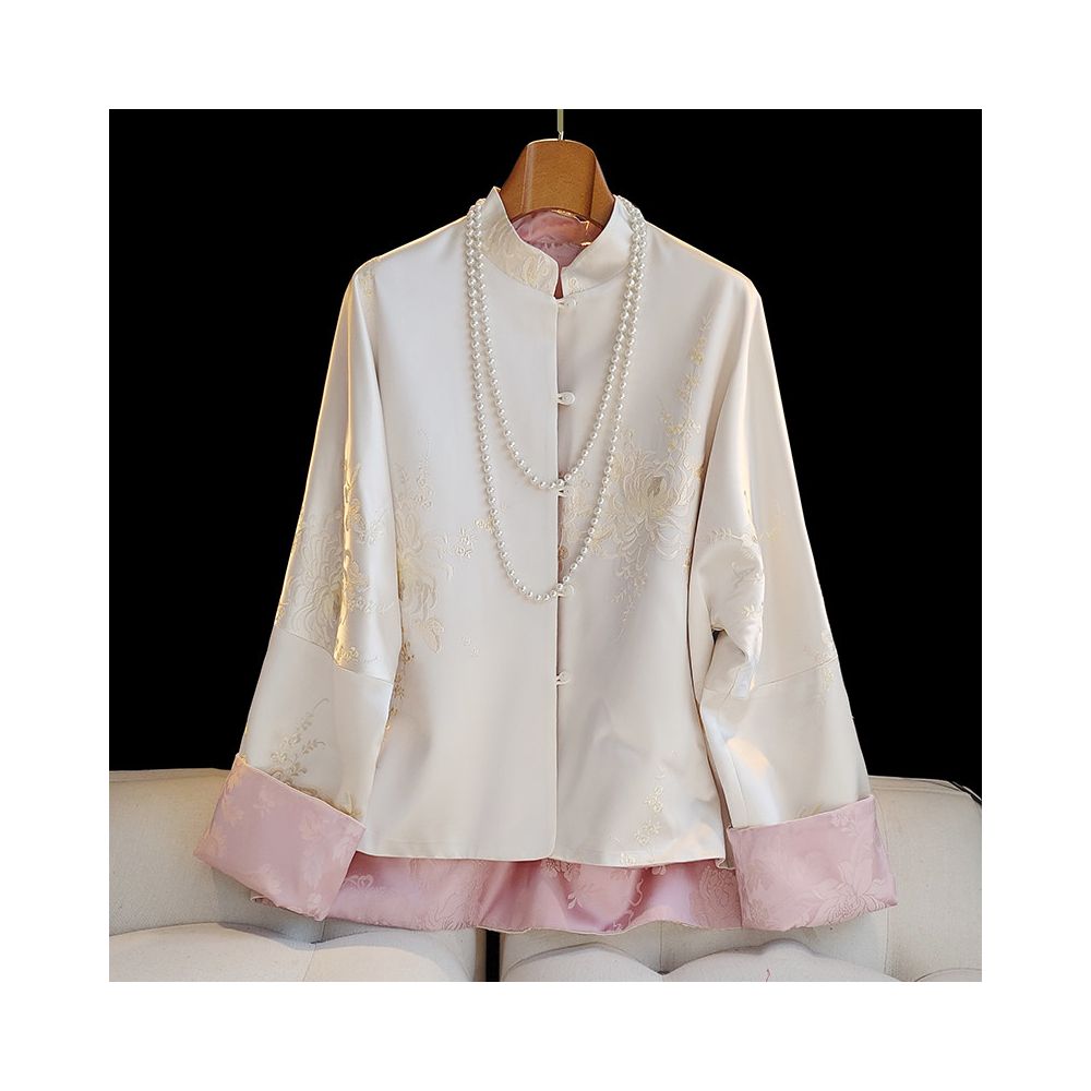 Advanced sense New Chinese style national style acetic acid double sided coat Women s autumn dress New China Chic retro button Tang suit top image 1