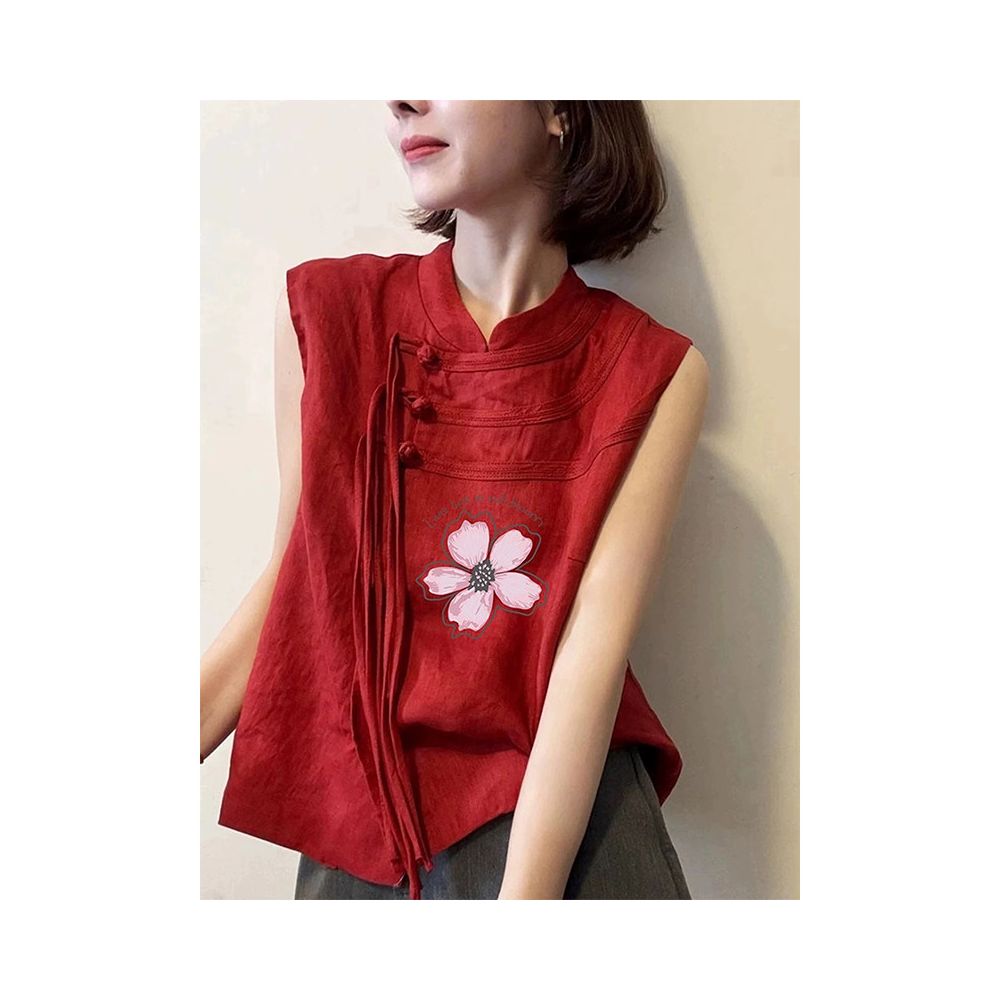 ASAYA5885 – Crimson Blossom Sleeveless Top 🌺❤️