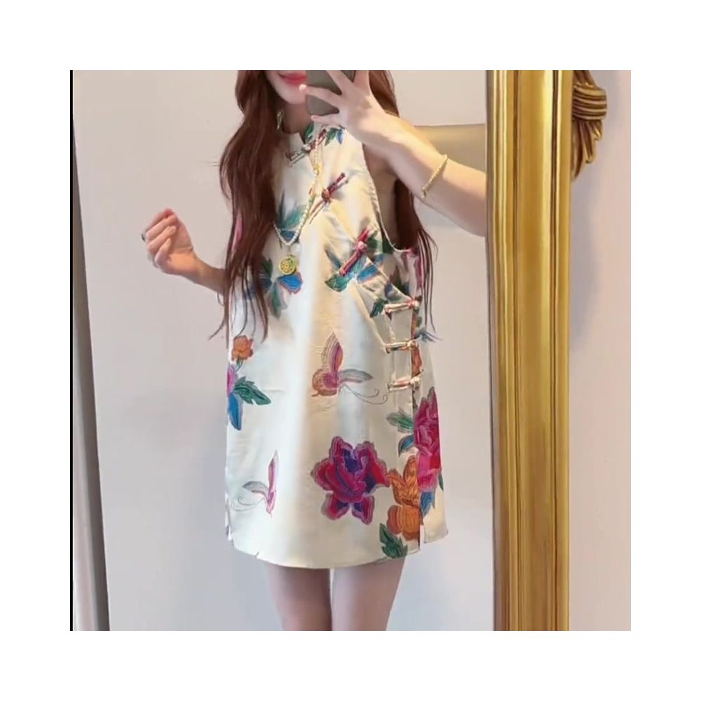ASAYA5900 – Floral Silk Cheongsam Mini Dress 🌸✨