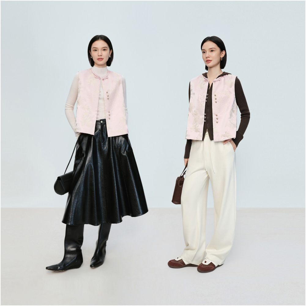 Fengqi blooms with flowers Happy New Chinese Naivee 26 Spring New Heavy Industry Ten Thousand Needle Embroidered Vest Peach Yao Powder image 2