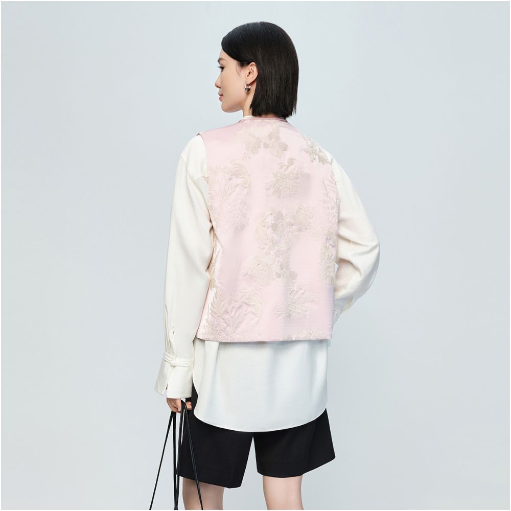 Fengqi blooms with flowers Happy New Chinese Naivee 26 Spring New Heavy Industry Ten Thousand Needle Embroidered Vest Peach Yao Powder image 5