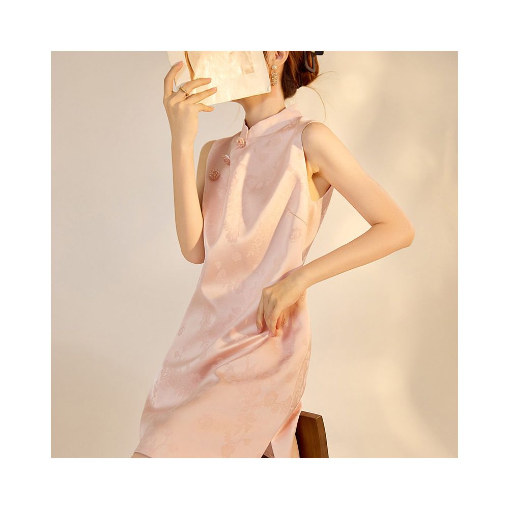 Tang Dou Gao Ding Yue Fu Hong Chinese style light luxury A line skirt for women new Chinese embroidery stand up collar cheongsam dress for women image 2
