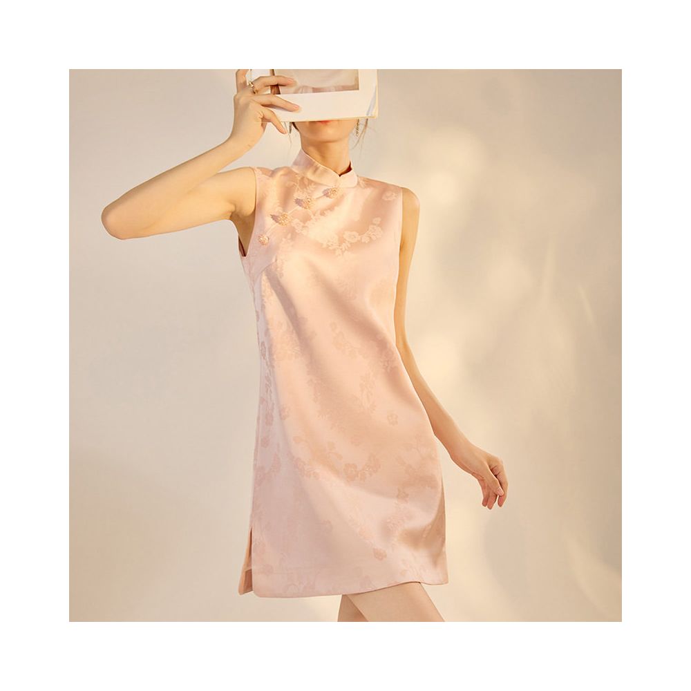 Tang Dou Gao Ding Yue Fu Hong Chinese style light luxury A line skirt for women new Chinese embroidery stand up collar cheongsam dress for women image 3