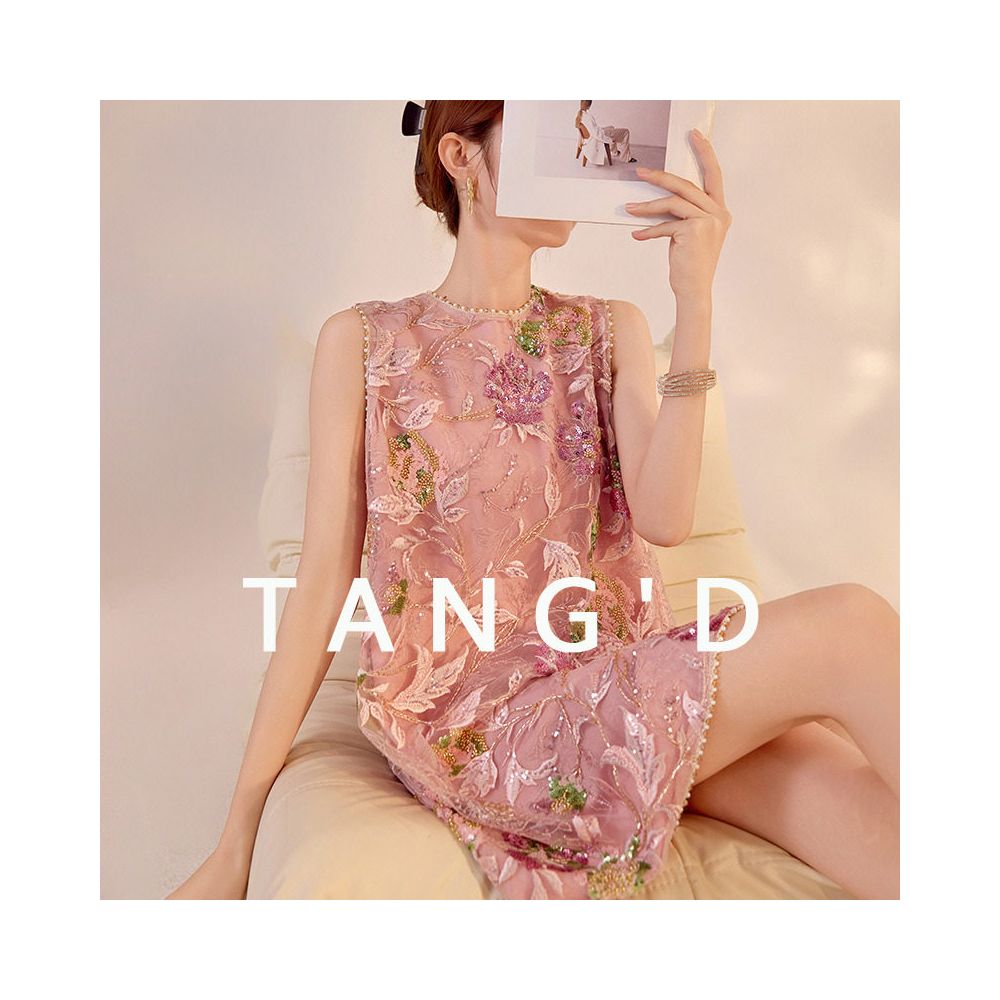 Tang Dou Gao Ding Yan Xu Xiu Ying New Chinese style embroidery sleeveless fairy dress sequin light luxury dress for women image 0
