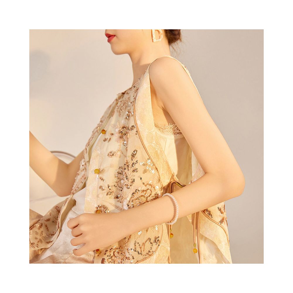 Tang Dou Gao Ding Yun Jin Shu Guo Feng Zhu Embroidery New Chinese style sequins fish tail half skirt vest pants women s summer image 3