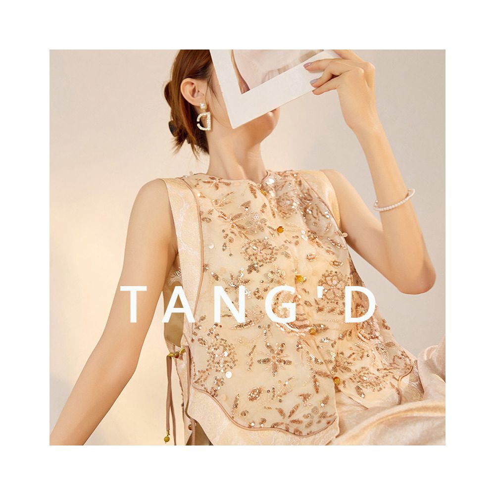 Tang Dou Gao Ding Yun Jin Shu Guo Feng Zhu Embroidery New Chinese style sequins fish tail half skirt vest pants women s summer image 0