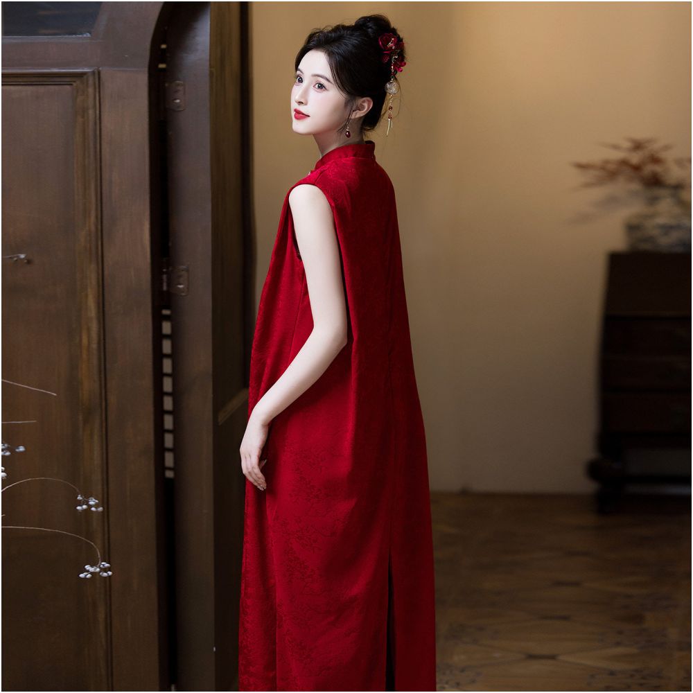 New Chinese style red toast dress 2025 new bride engagement and wedding dress plus size belly covering pregnant woman dress for women image 4