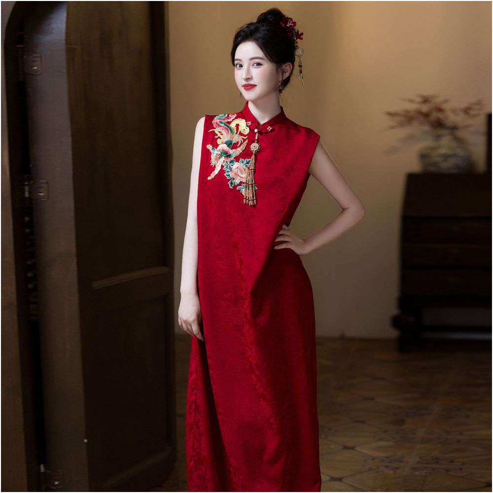 New Chinese style red toast dress 2025 new bride engagement and wedding dress plus size belly covering pregnant woman dress for women image 0