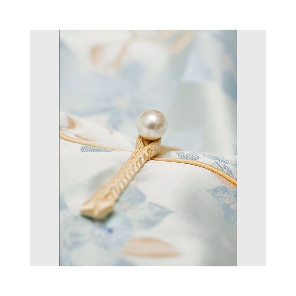 New Chinese style women s glacier blue slanted collar plate buckle printed cheongsam with exquisite summer temperament niche Chinese style dress image 4