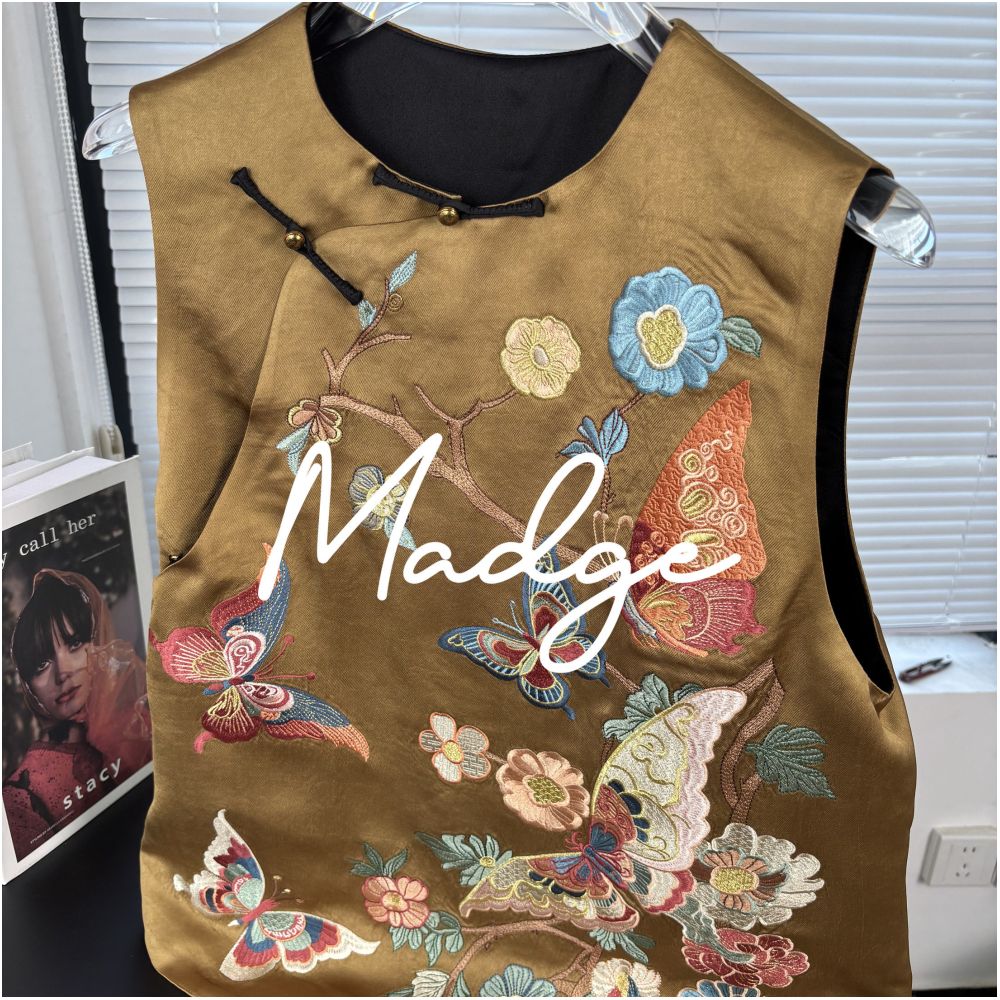S andro Madge s New Chinese Butterfly Love Flower National Style Embroidery Vest Women s Retro Zen Improved Top image 1