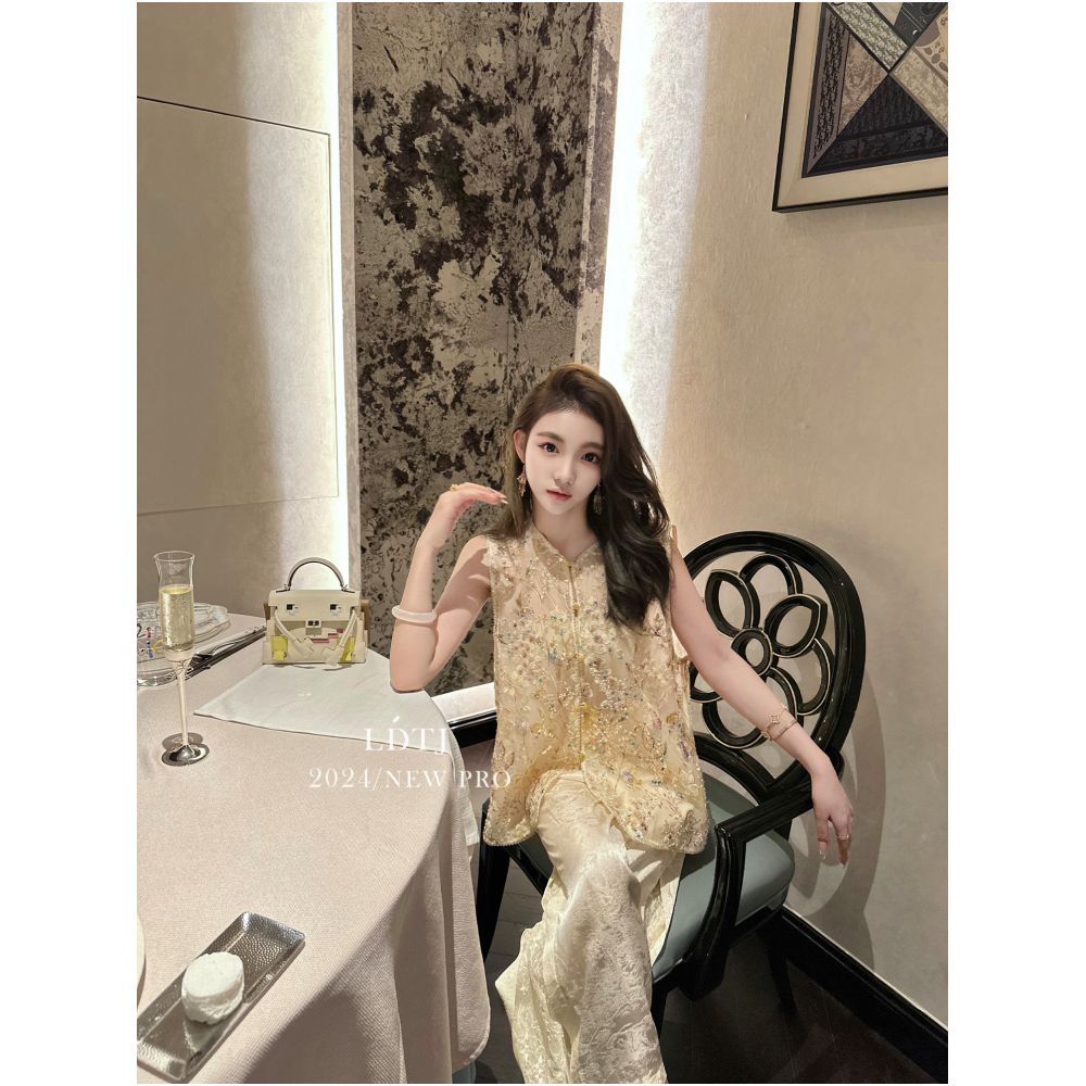 LDTJ haute couture top with autumn fragrant betel new Chinese style heavy industry embroidery beads organza old money style temperament vest woman image 2