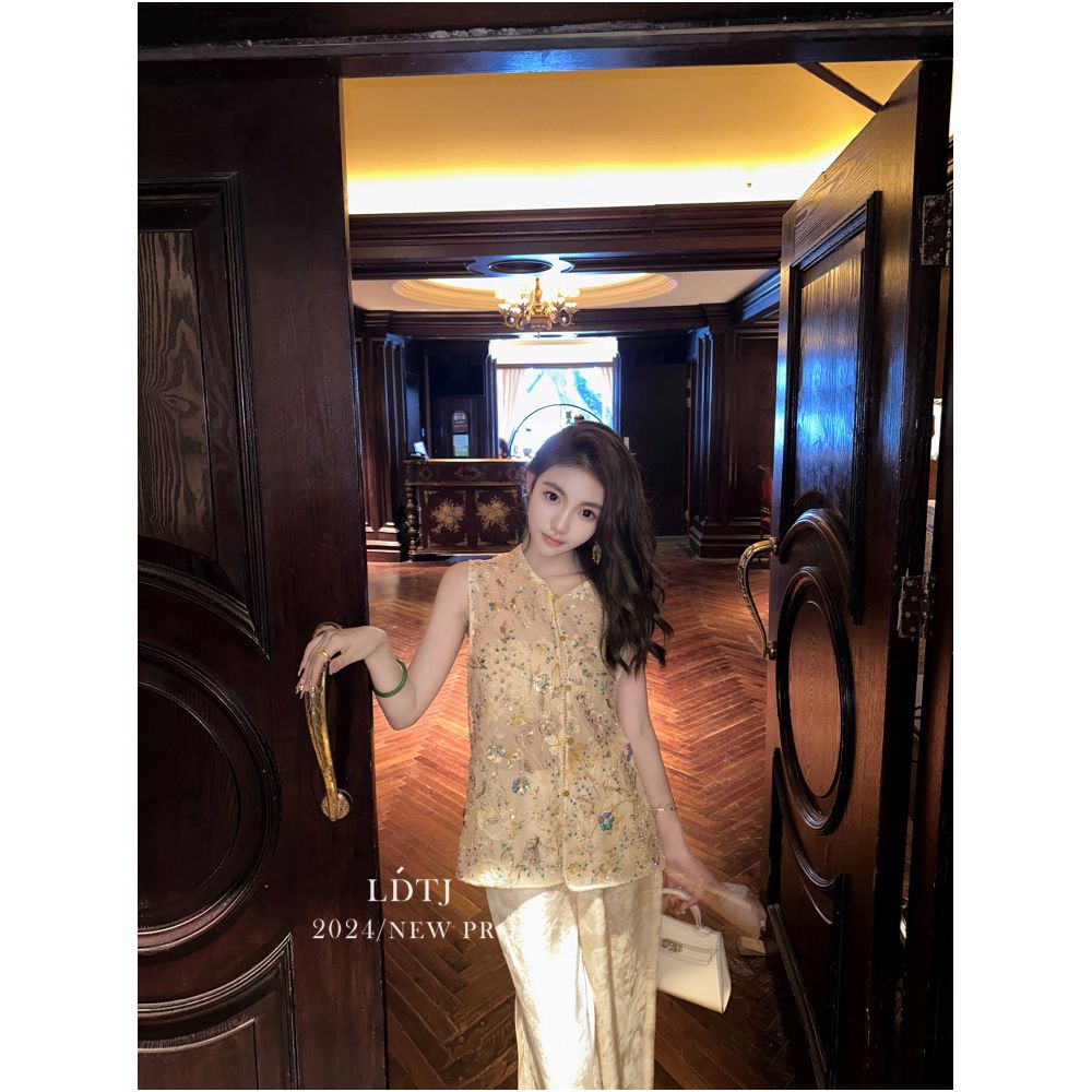 LDTJ haute couture top with autumn fragrant betel new Chinese style heavy industry embroidery beads organza old money style temperament vest woman image 3