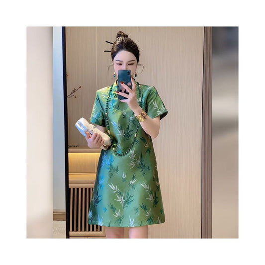 ASAYA5926 – Jade Bamboo Mini Cheongsam Dress 🍃💚