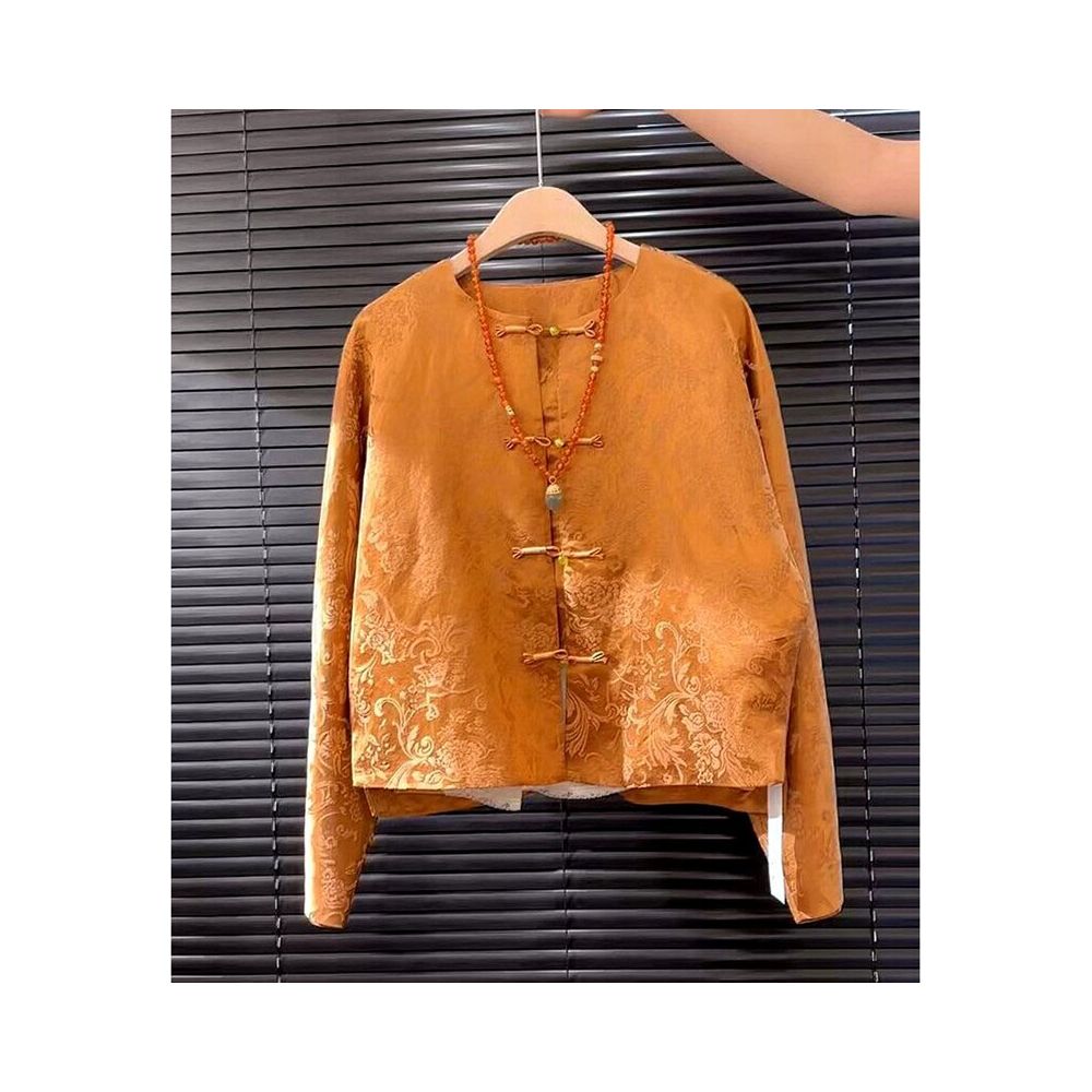 New Chinese style high end design has a great sense of beauty 2025 autumn and winter new style buckle Tang suit orange red Song brocade jacket for women image 1