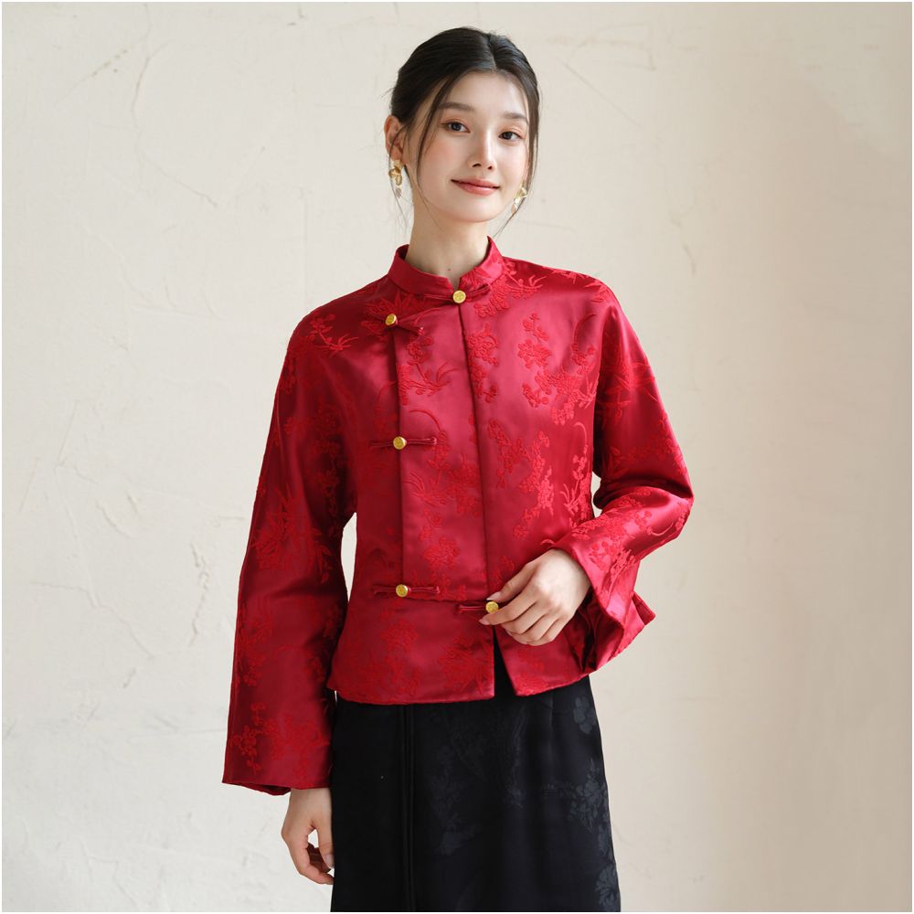 Chuchan Intangible Cultural Heritage Zhangrong Satin Coat for Women 25 Winter New Style Noble New Chinese Style Cotton New Year Coat with Velvet Flowers image 2