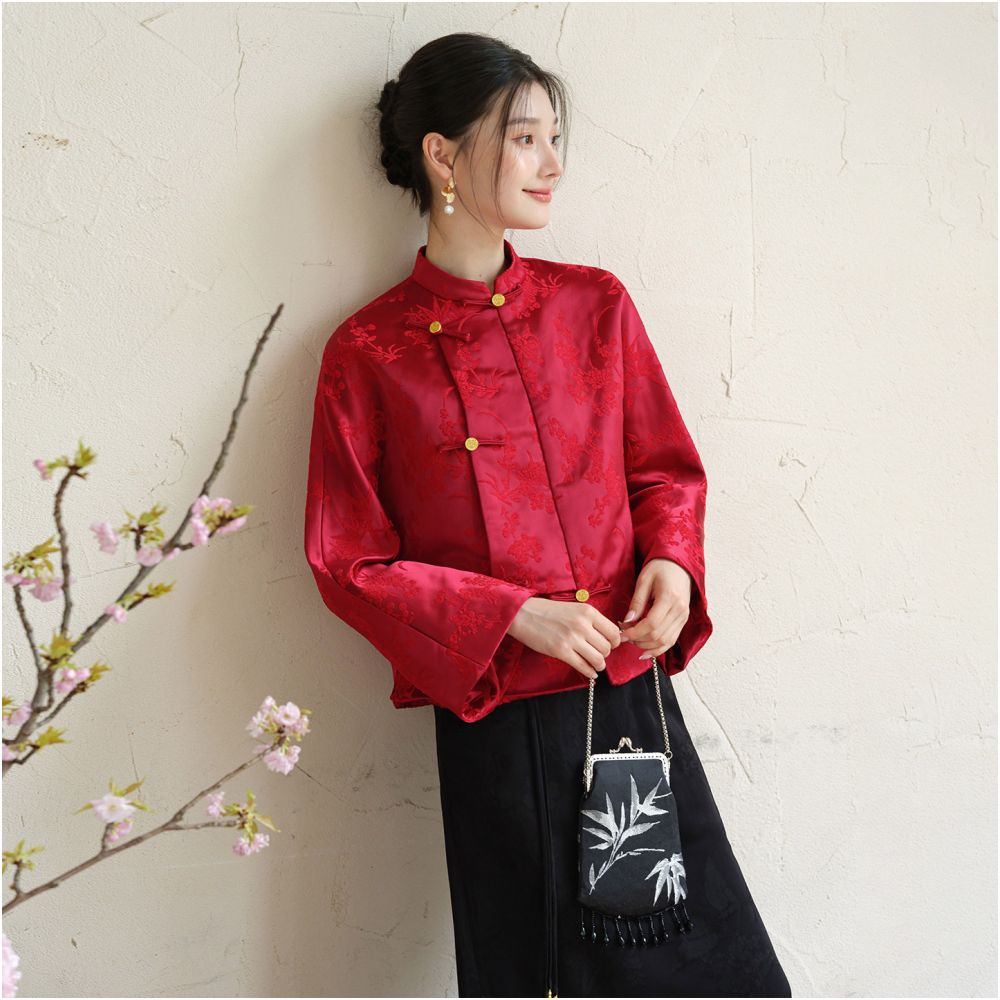 Chuchan Intangible Cultural Heritage Zhangrong Satin Coat for Women 25 Winter New Style Noble New Chinese Style Cotton New Year Coat with Velvet Flowers image 4