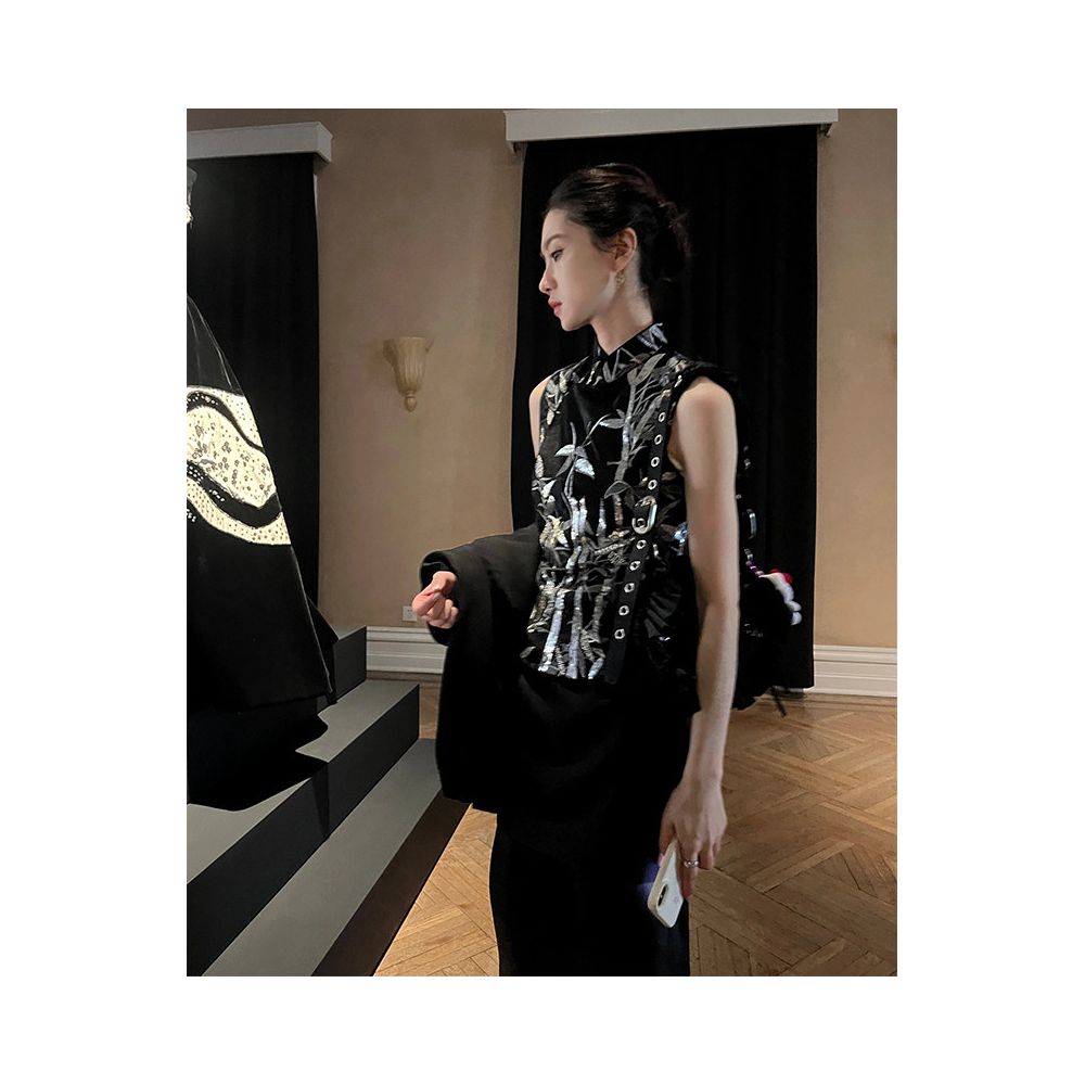 ASAYA5936 – Noir Blossom Cheongsam Vest 🖤✨