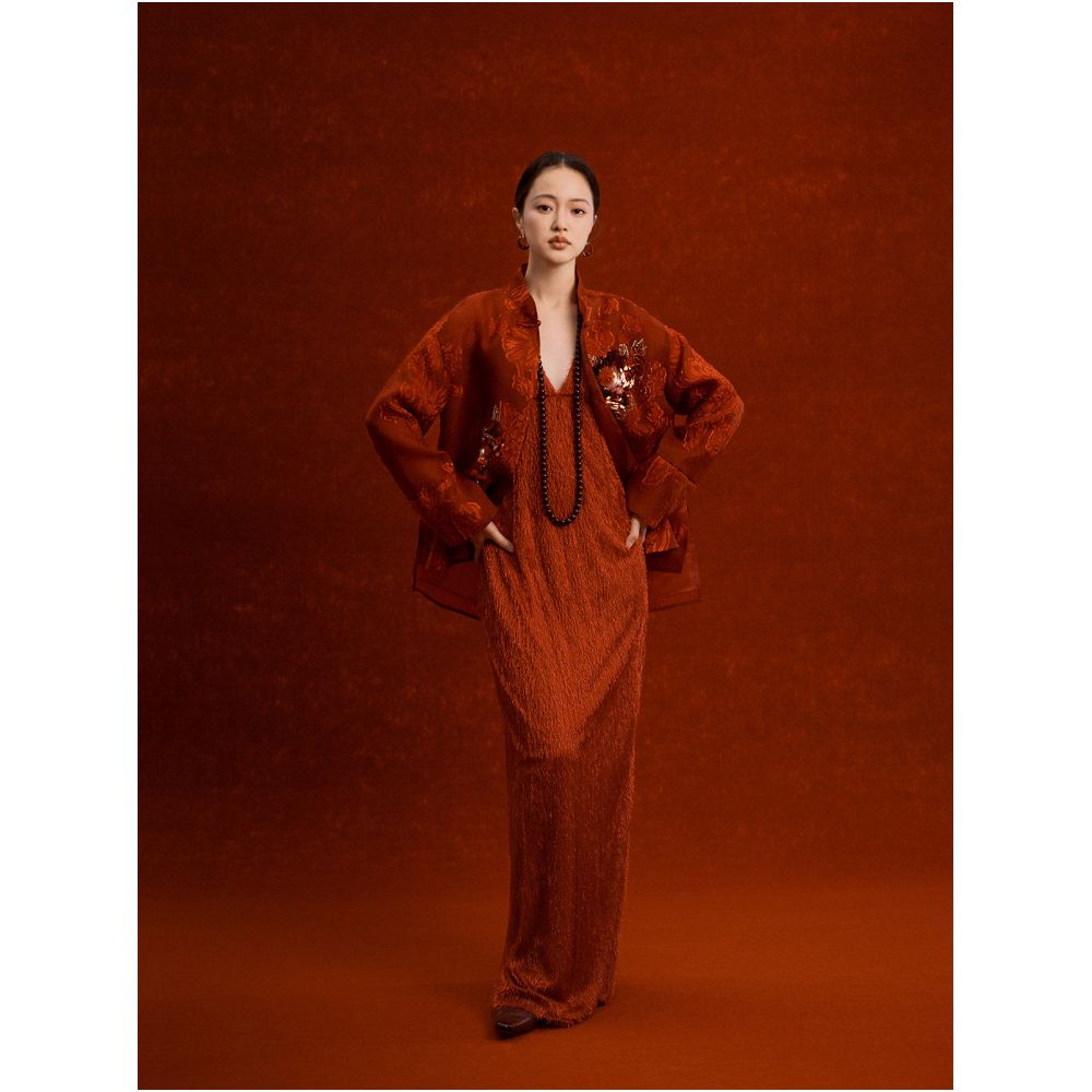 On the 12th day of the Chinese New Year red tassels cut flowers peonies plum blossoms nail beads outerwear 18mm silk loose fitting Chinese style top image 1