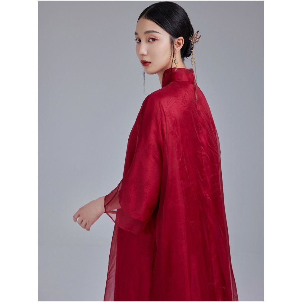 Moyu s new Chinese style 100 silk organza plus size morning gown new Chinese banquet red qipao dress image 4