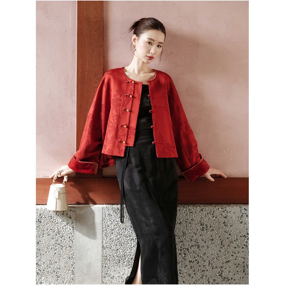 New Chinese style Chinese style top for autumn and winter new red jacquard New Year s robe high end and luxurious women s jacket image 0