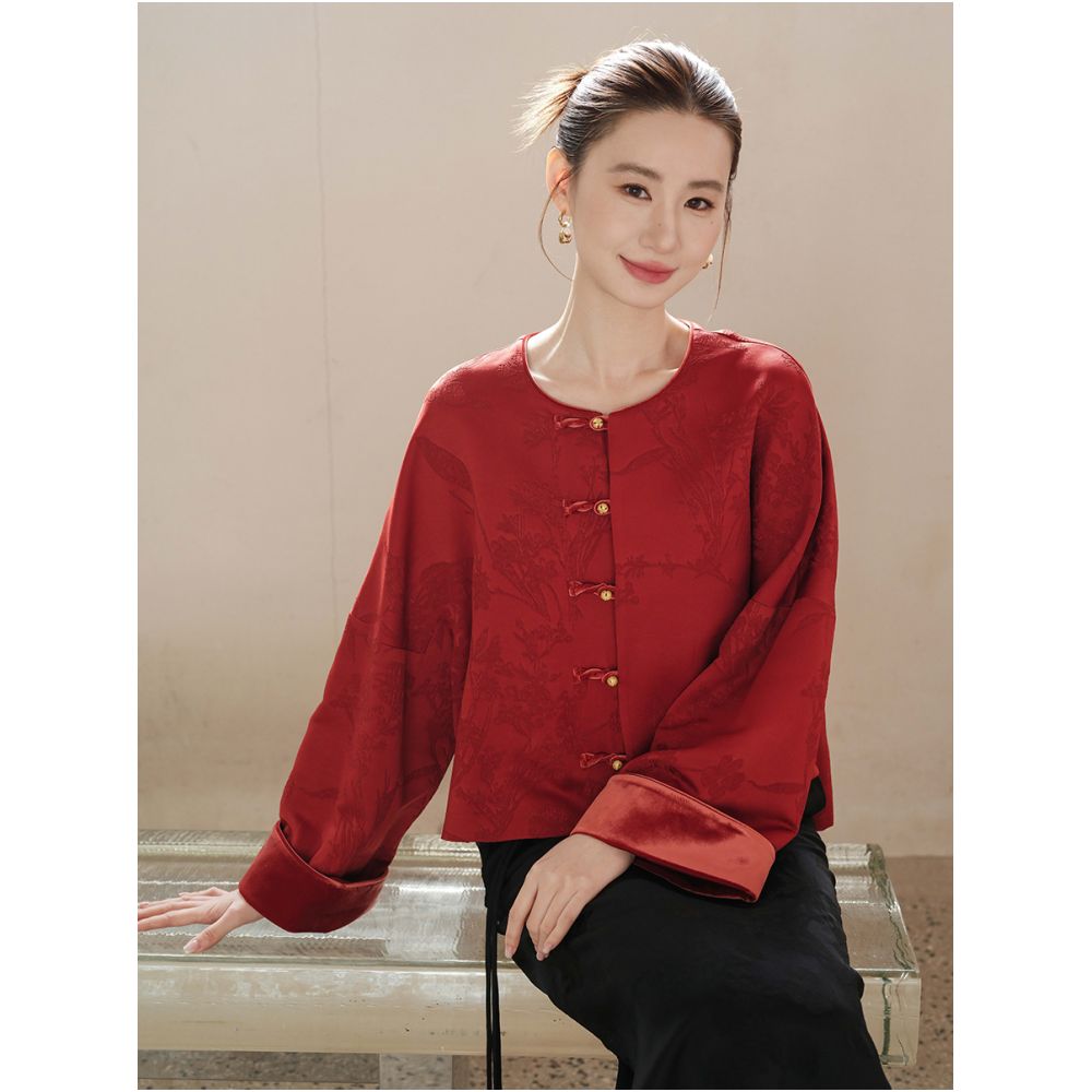New Chinese style Chinese style top for autumn and winter new red jacquard New Year s robe high end and luxurious women s jacket image 1