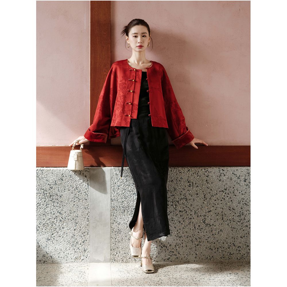 New Chinese style Chinese style top for autumn and winter new red jacquard New Year s robe high end and luxurious women s jacket image 2