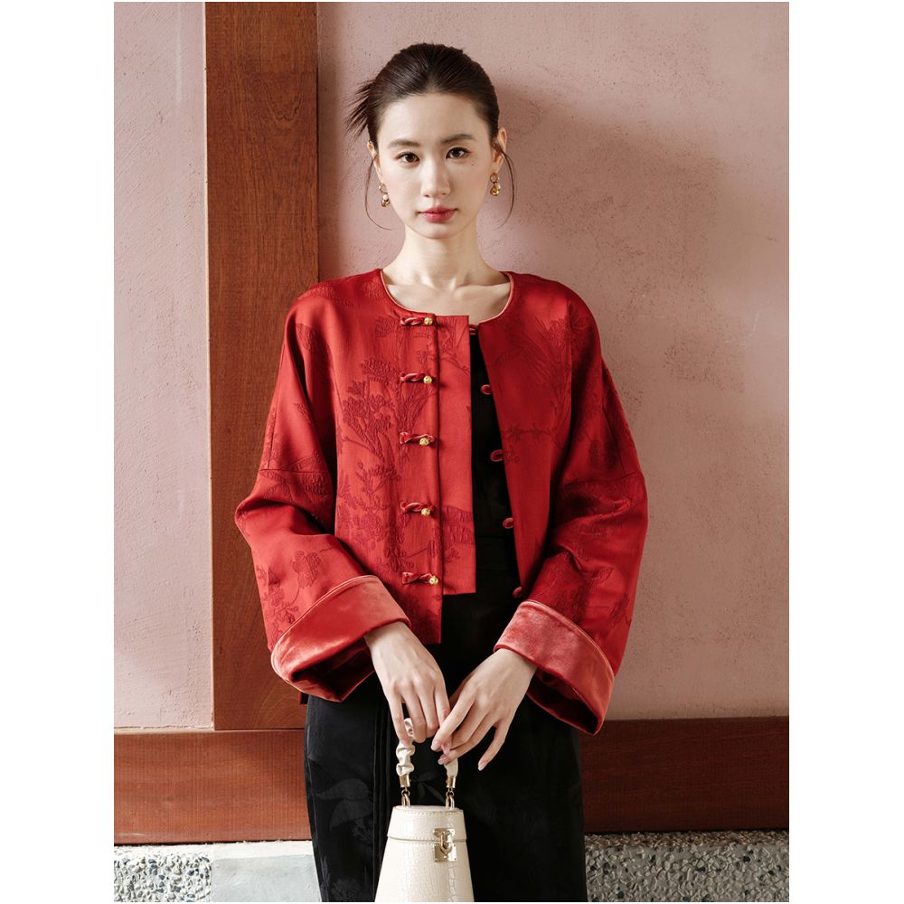 New Chinese style Chinese style top for autumn and winter new red jacquard New Year s robe high end and luxurious women s jacket image 3
