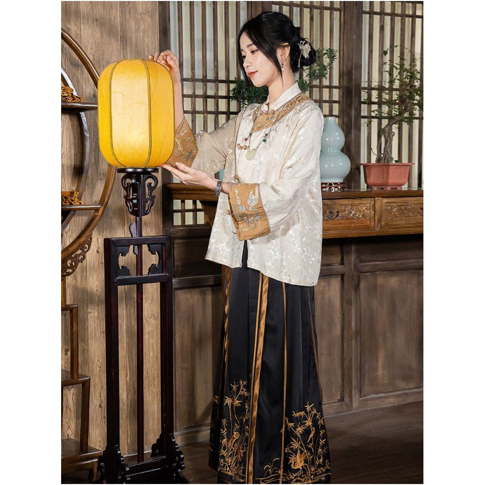 New Chinese style women s spring and summer Chinese style suit jacquard Tencel top retro button Republican style embroidered floral tea dress image 3