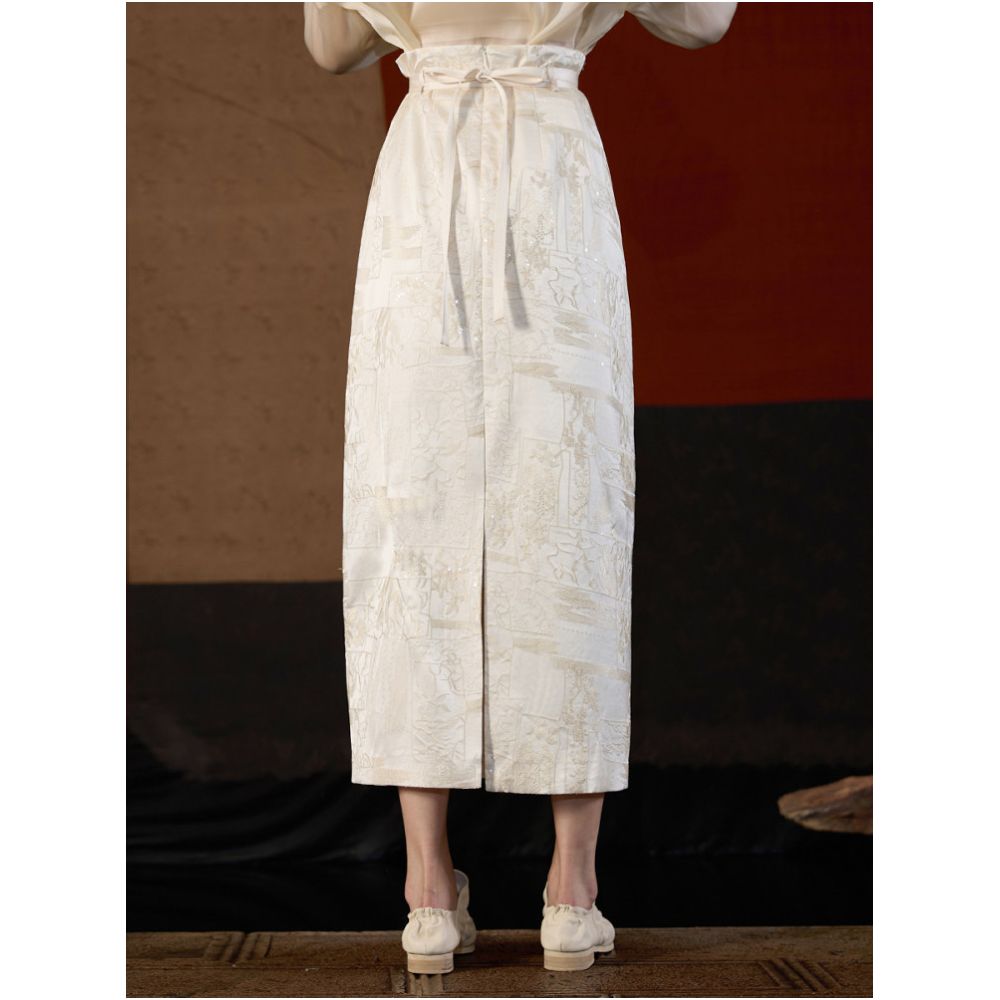 Embroidered High Waist New Chinese style Old Money Wind Bead High Waist Long Half Skirt J43Q6078 image 1