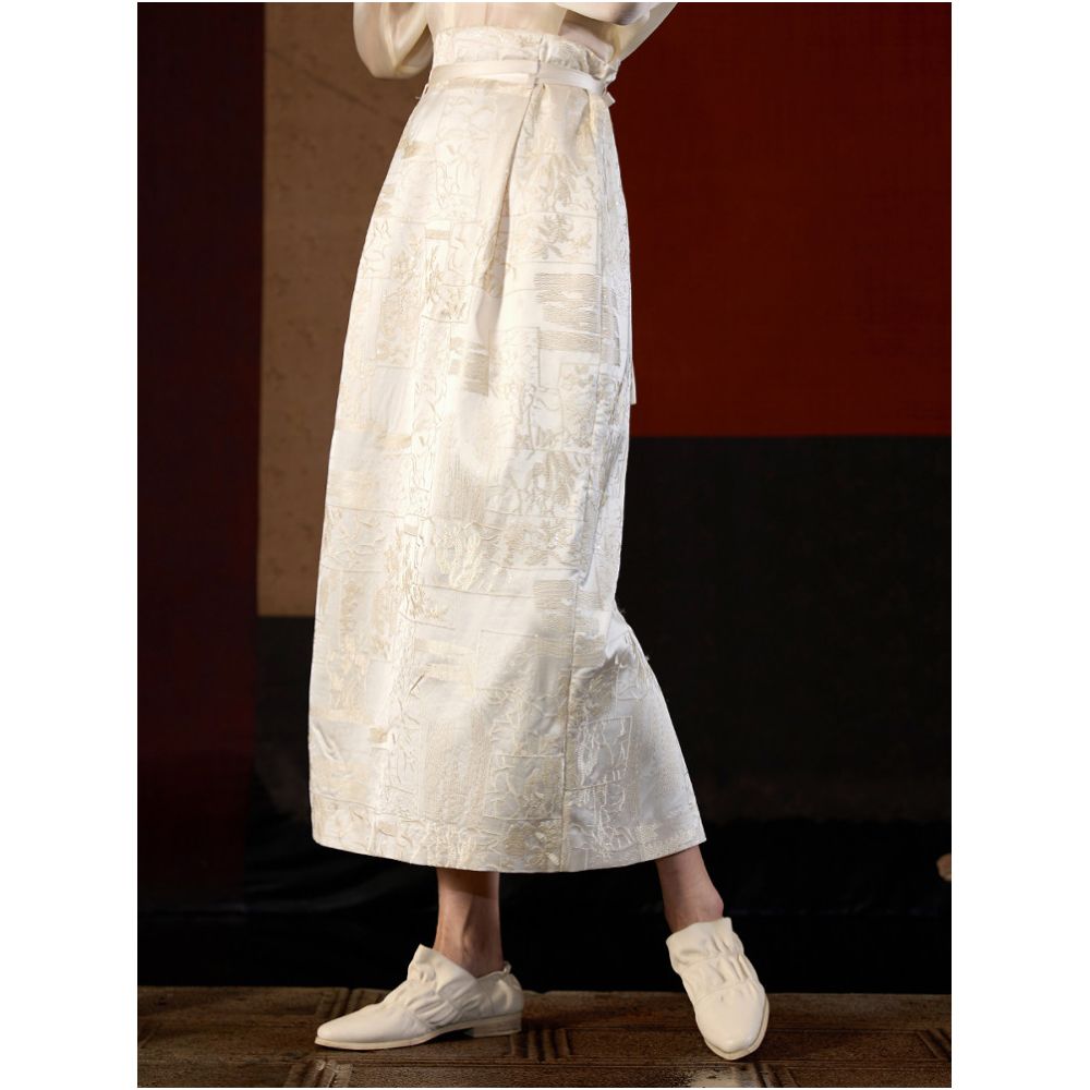 Embroidered High Waist New Chinese style Old Money Wind Bead High Waist Long Half Skirt J43Q6078 image 2