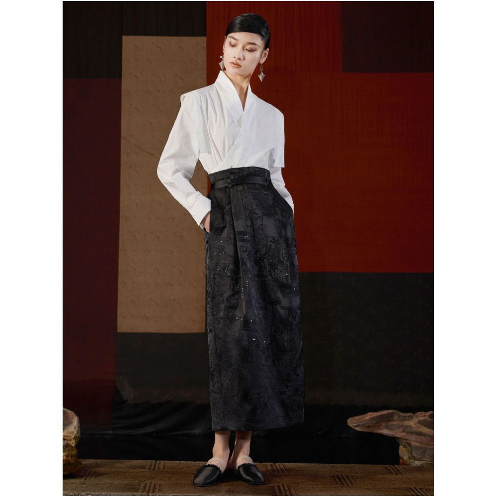 Embroidered High Waist New Chinese style Old Money Wind Bead High Waist Long Half Skirt J43Q6078 image 4