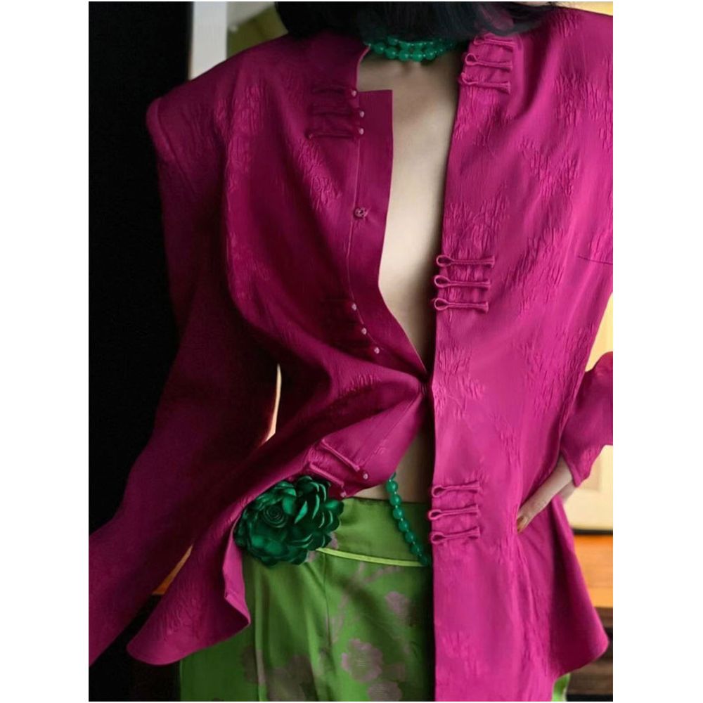 New Chinese style dragon fruit colored shirt for spring women 2025 new style retro chic unique top super beautiful image 0