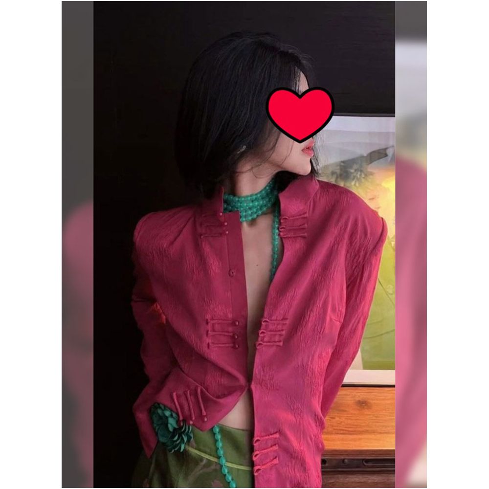 New Chinese style dragon fruit colored shirt for spring women 2025 new style retro chic unique top super beautiful image 2