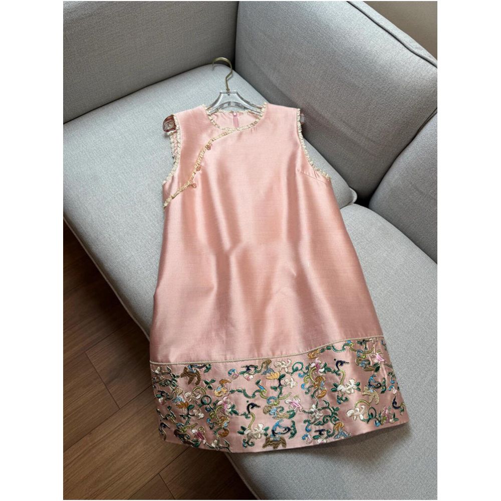 New Chinese style pink vest long skirt women s 2026 spring new pink high end design dress image 0