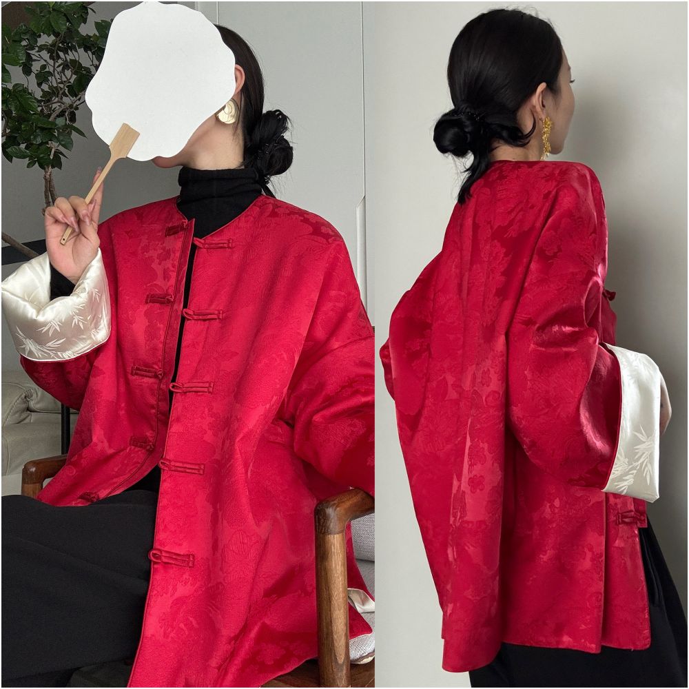 New Chinese style red improved Tang style jacket for women s clothing Chinese style New Year s greetings with cotton and heavy duty design for commuting style image 2