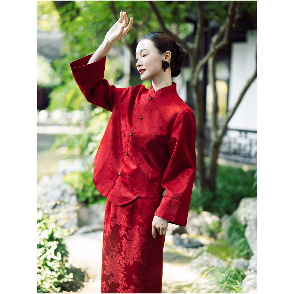 Dear Peony Bride Spring and Autumn Long sleeved Toast Dress Set High end Certification Return Door Casual Dress Red Engagement Cheongsam image 1