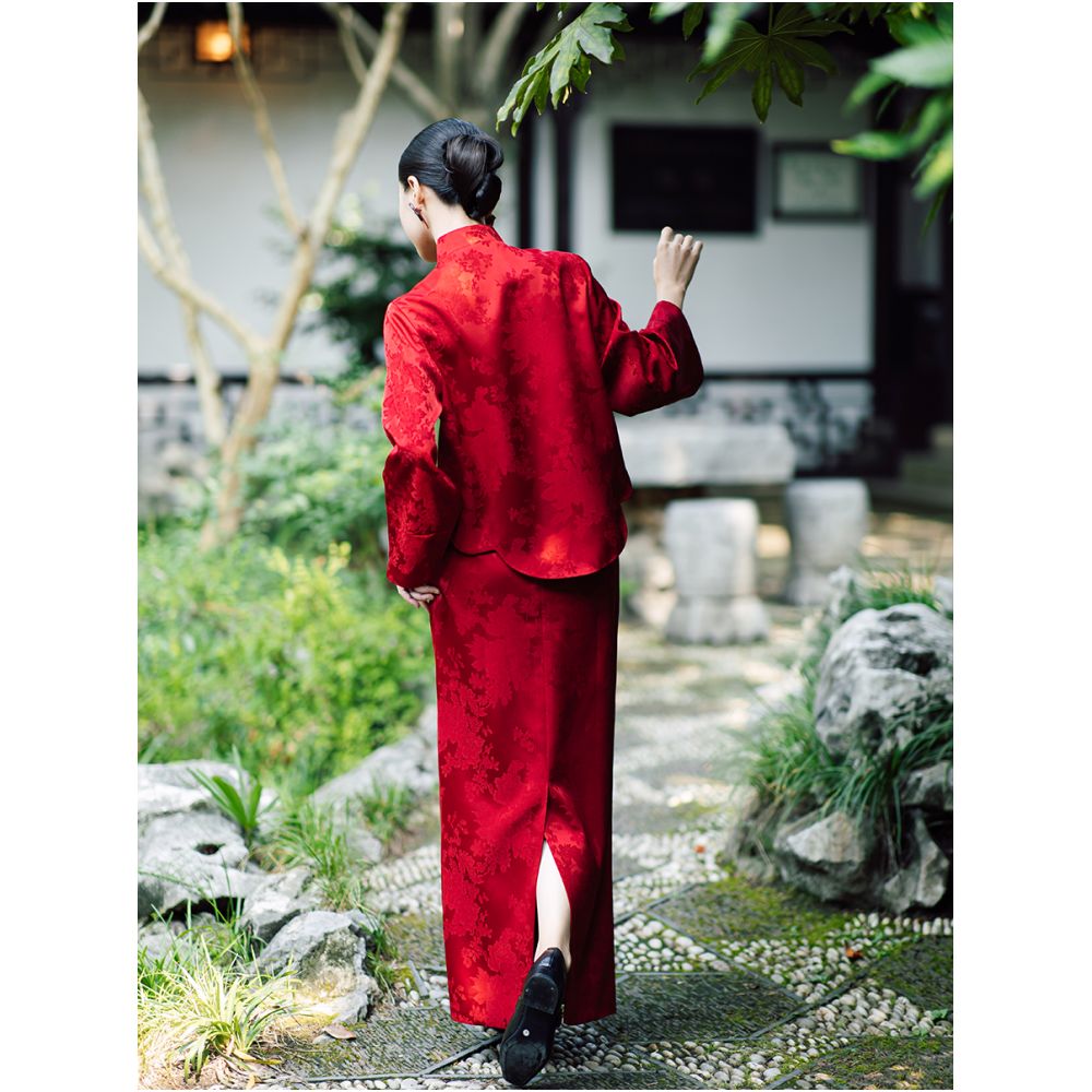 Dear Peony Bride Spring and Autumn Long sleeved Toast Dress Set High end Certification Return Door Casual Dress Red Engagement Cheongsam image 3