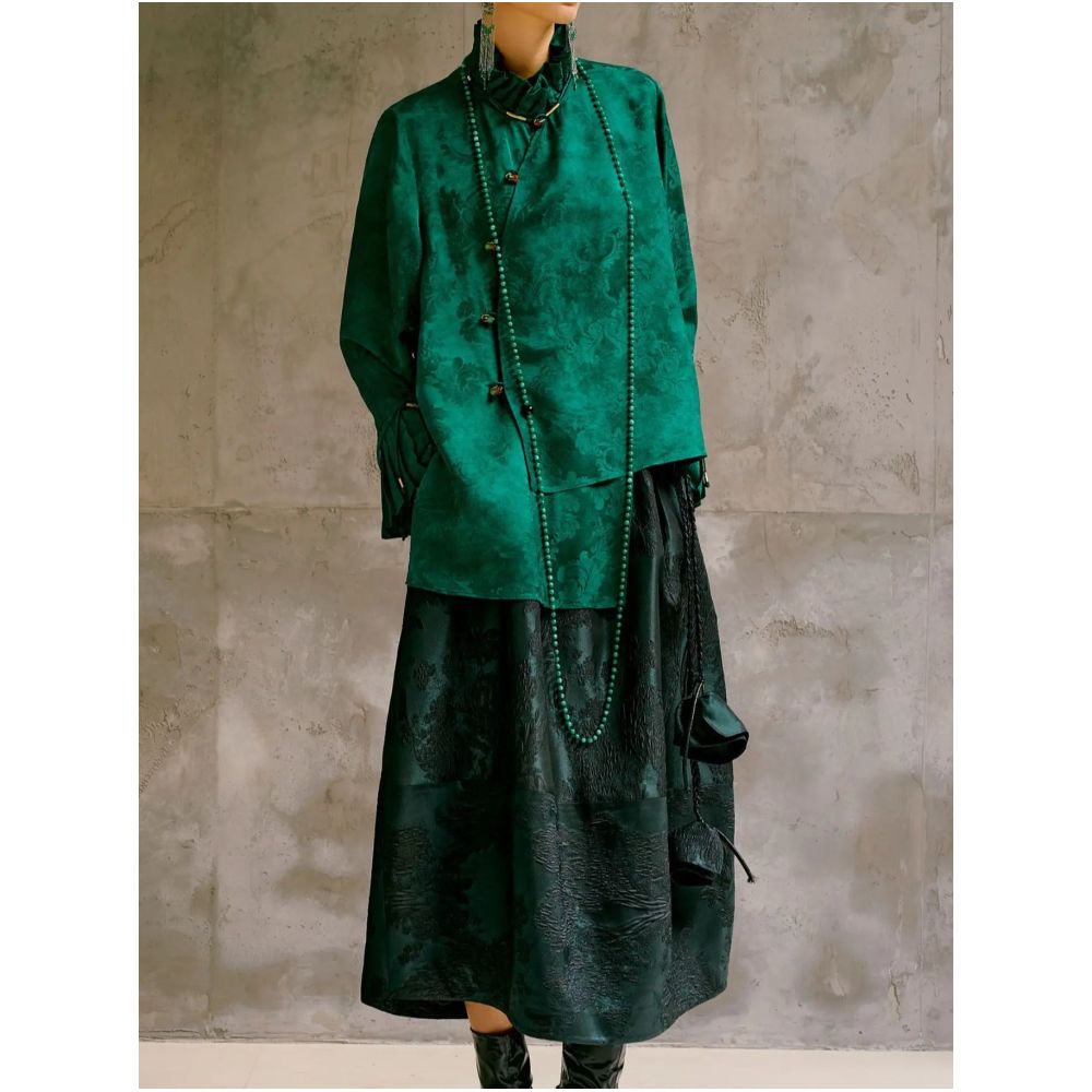 Original design by Mr Zhu Jade Shadow Fragrance Long Sleeve Shirt for Women Spring 2025 New Style Irregular Jacquard New Chinese Style Shirt image 0