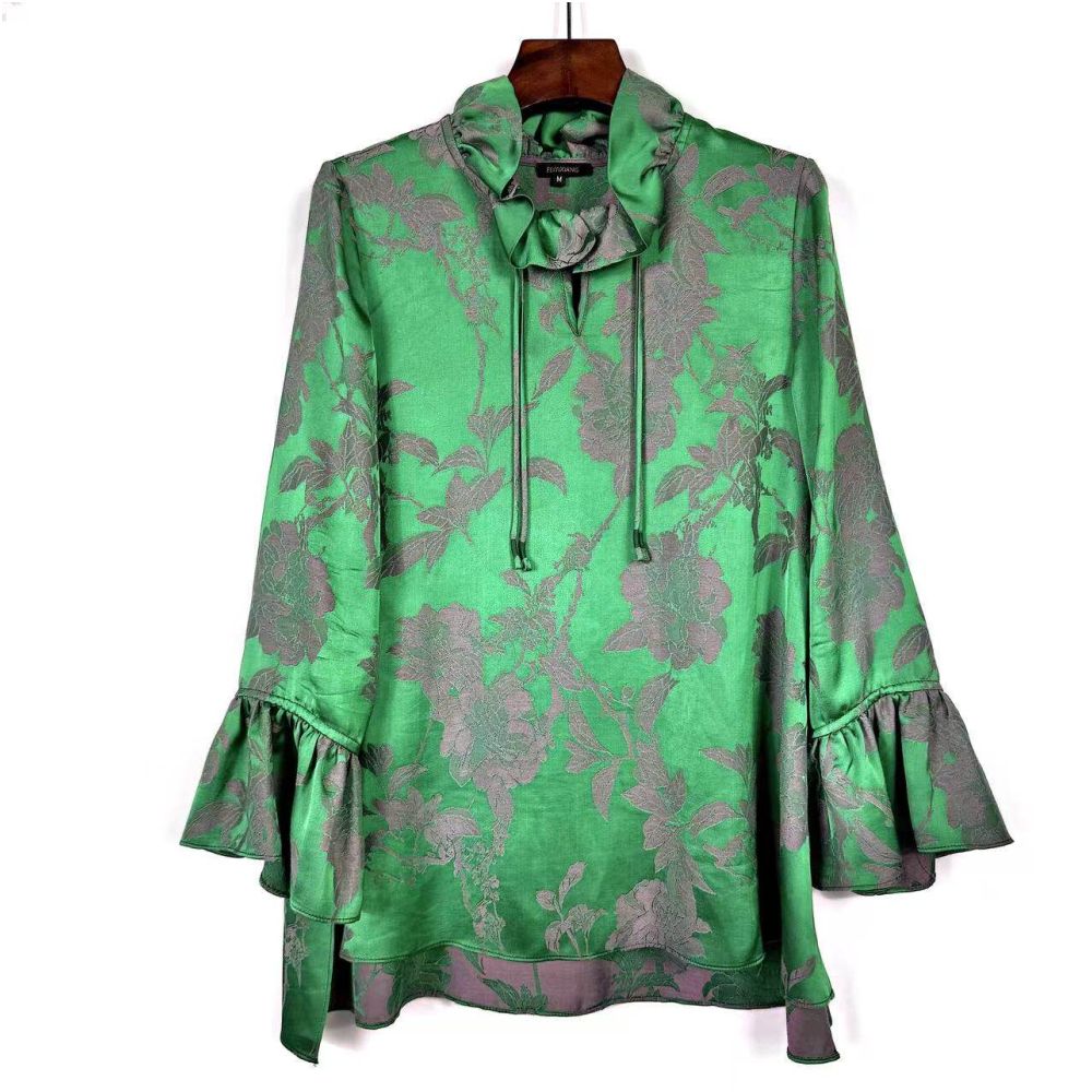 ASAYA5981 – Emerald Bloom Ruffle Blouse 💚🌿