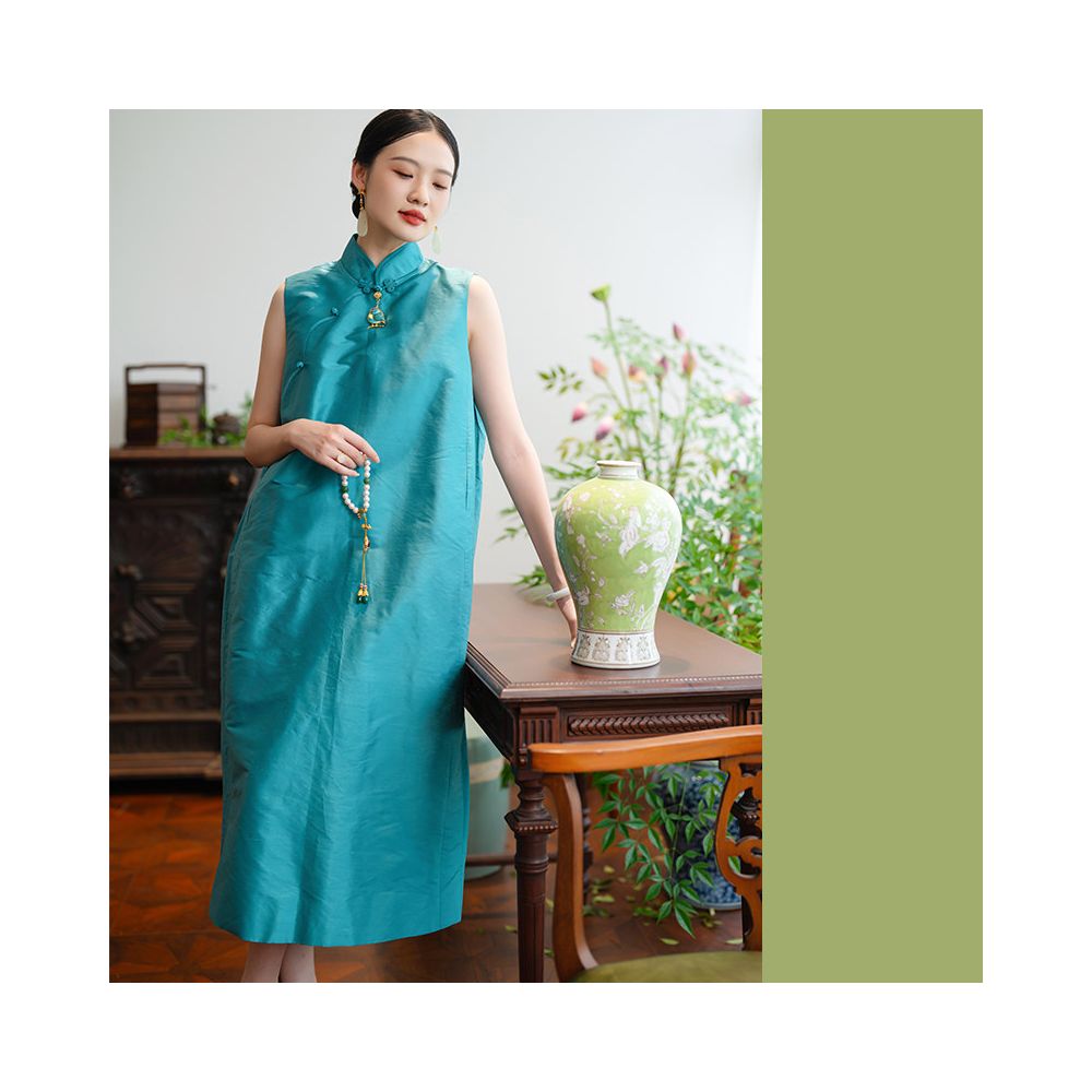 ASAYA5984 – Emerald Grace Silk Cheongsam 💚✨