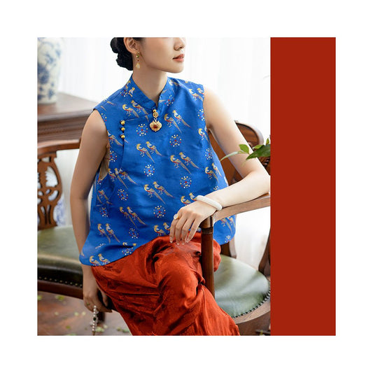 ASAYA5986 – Royal Songbird Silk Top 🐦💙