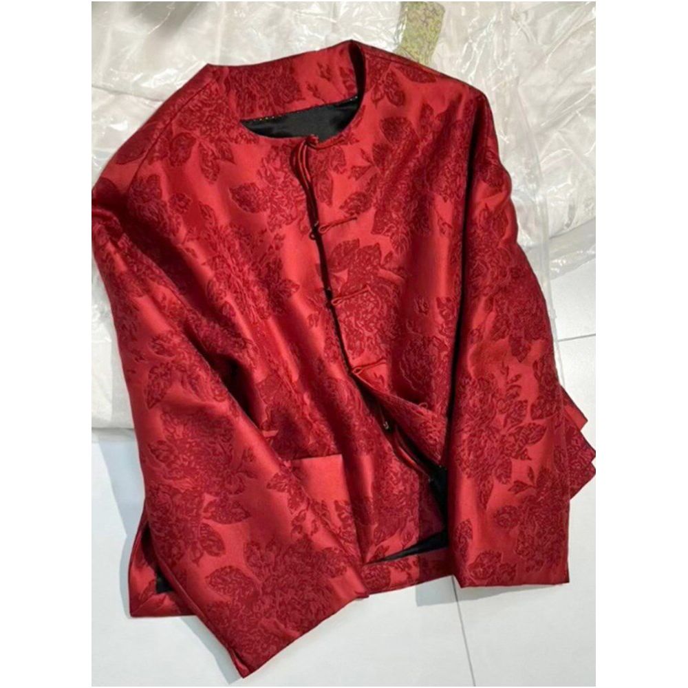 New Year s Battle Robe Red New Chinese Coat 2026 New Retro Chinese Style Jacquard Buckle Top image 4