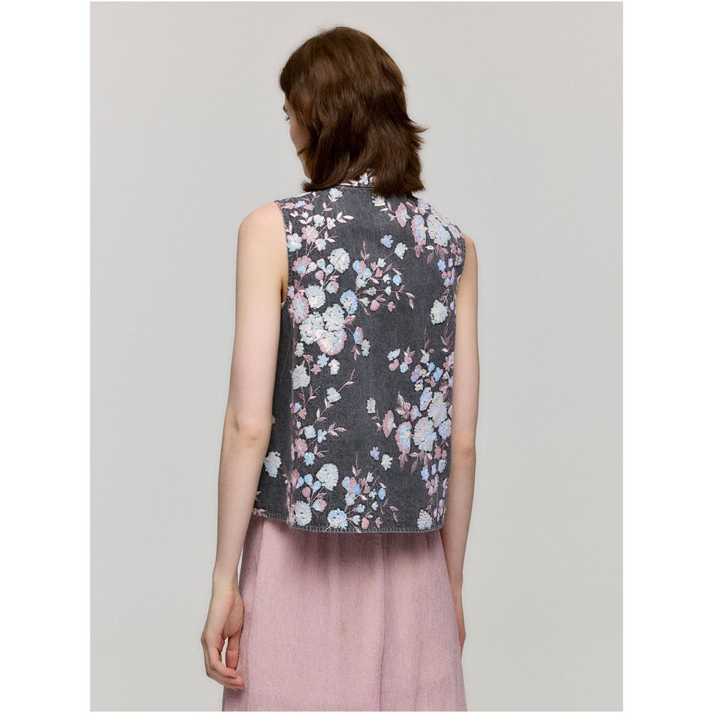 MR 99 Colorful Charm Orchid Treasure Full Version Colorful Flower Leaf Bead Stacked Embroidery Cotton Cowboy Stand up Collar Small Vest image 3