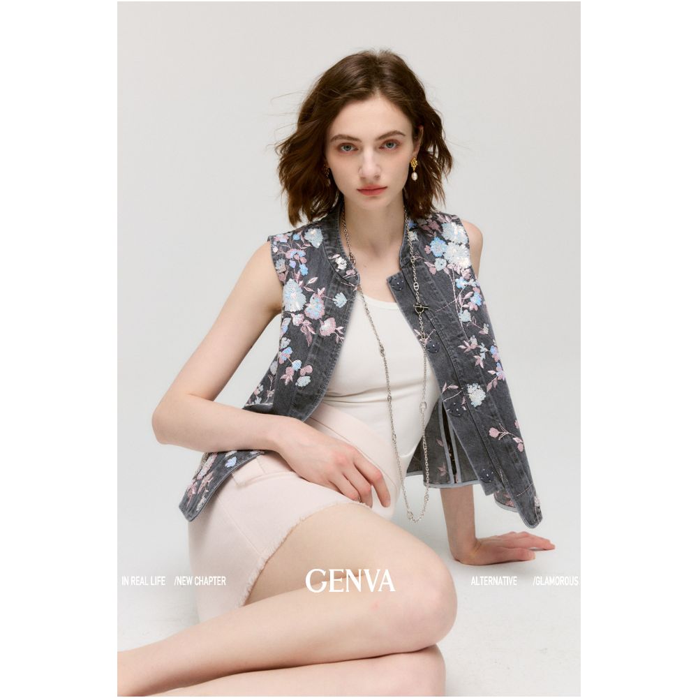ASAYA6008 – Floral Denim Bloom Vest 🌸🦋