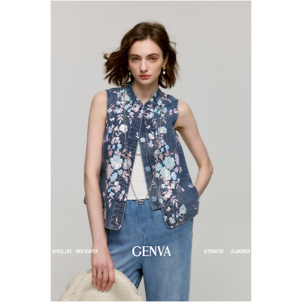 ASAYA6008 – Floral Denim Bloom Vest 🌸🦋