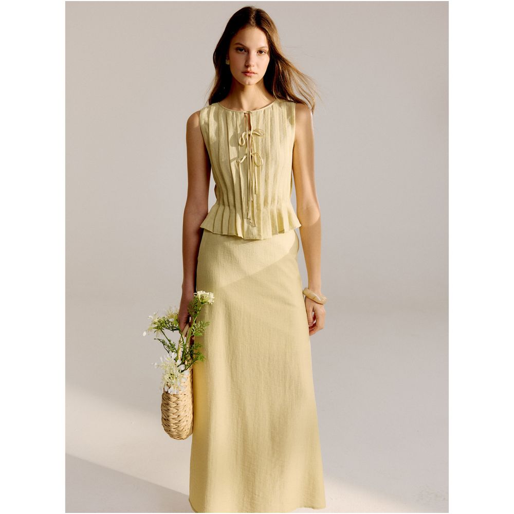 MR 99 Aegean Sea Lightweight Silk Soft Natural Flax Cool Skin friendly Tucker Fold Strap Vest Half Skirt Set image 2