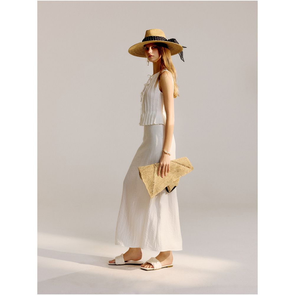 MR 99 Aegean Sea Lightweight Silk Soft Natural Flax Cool Skin friendly Tucker Fold Strap Vest Half Skirt Set image 3