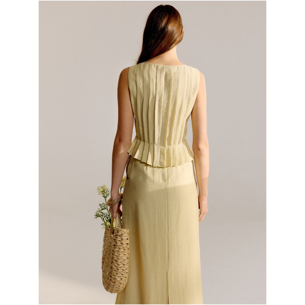 MR 99 Aegean Sea Lightweight Silk Soft Natural Flax Cool Skin friendly Tucker Fold Strap Vest Half Skirt Set image 4