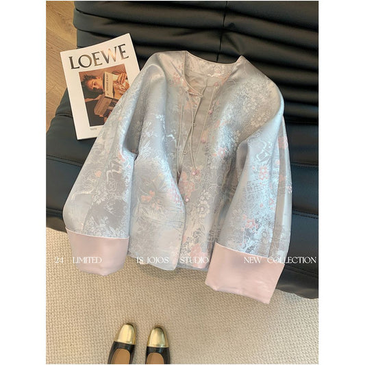 ASAYA6011 – Celeste Bloom Jacquard Blouse 🌸🩵