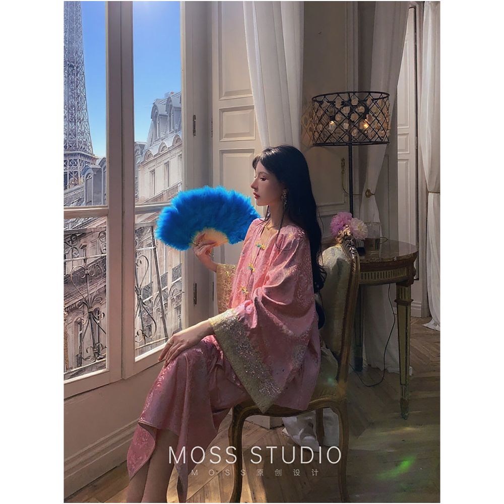 MOSS STUDIO Jinyu Hualuo New Chinese style Phoenix Jacquard Pearl Embroidered Coat Vest Half Skirt Set image 3